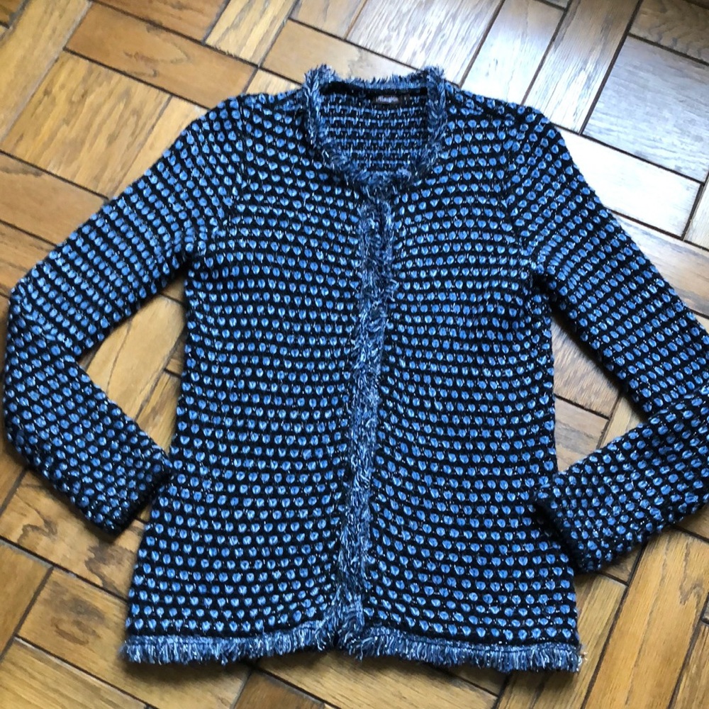 J. McLaughlin Blue Black & Silver Metallic Jacket